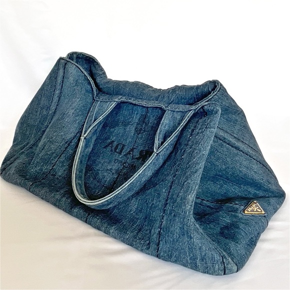 PRADA Logo Avio Denim Large Canapa Tote - Picture 1 of 16